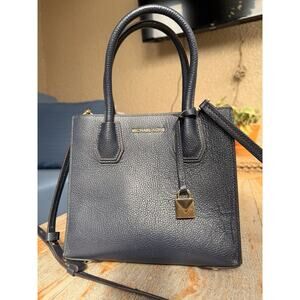 Michael Kors Mercer Crossbody Tote Blue Pebbled Leather